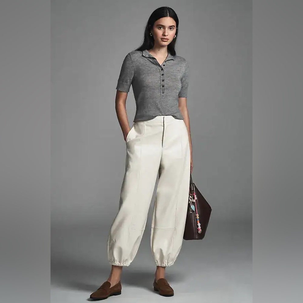Anthropologie Maeve Faux Leather harem Pants large tall off white barrel leg